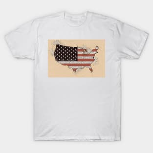 Vintage USA Map with American Flag T-Shirt